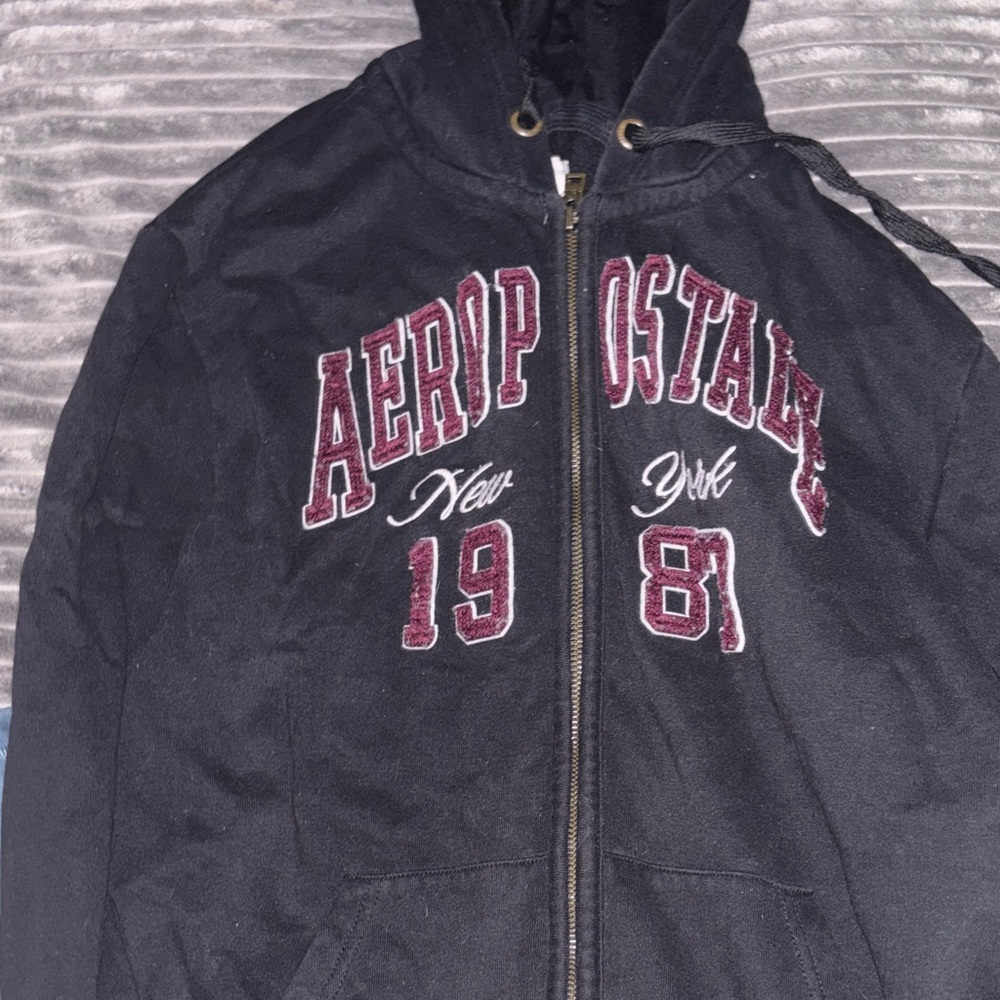 Aeropostale Black Jacket with Burgundy Details
